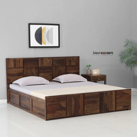 Bergen Sheesham Wood King Size Bed In Provincial Teak Finish With Box Storage